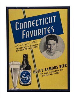 Circa 1947 Hulls Famous Beer Connecticut Favorites Advertisement Featuring Frank "Spec" Shea In 10x14 Framed Display